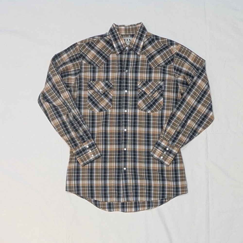 Ely Cattleman Mens Plaid Western Pearl Snap Shirt Brown Black White Medium